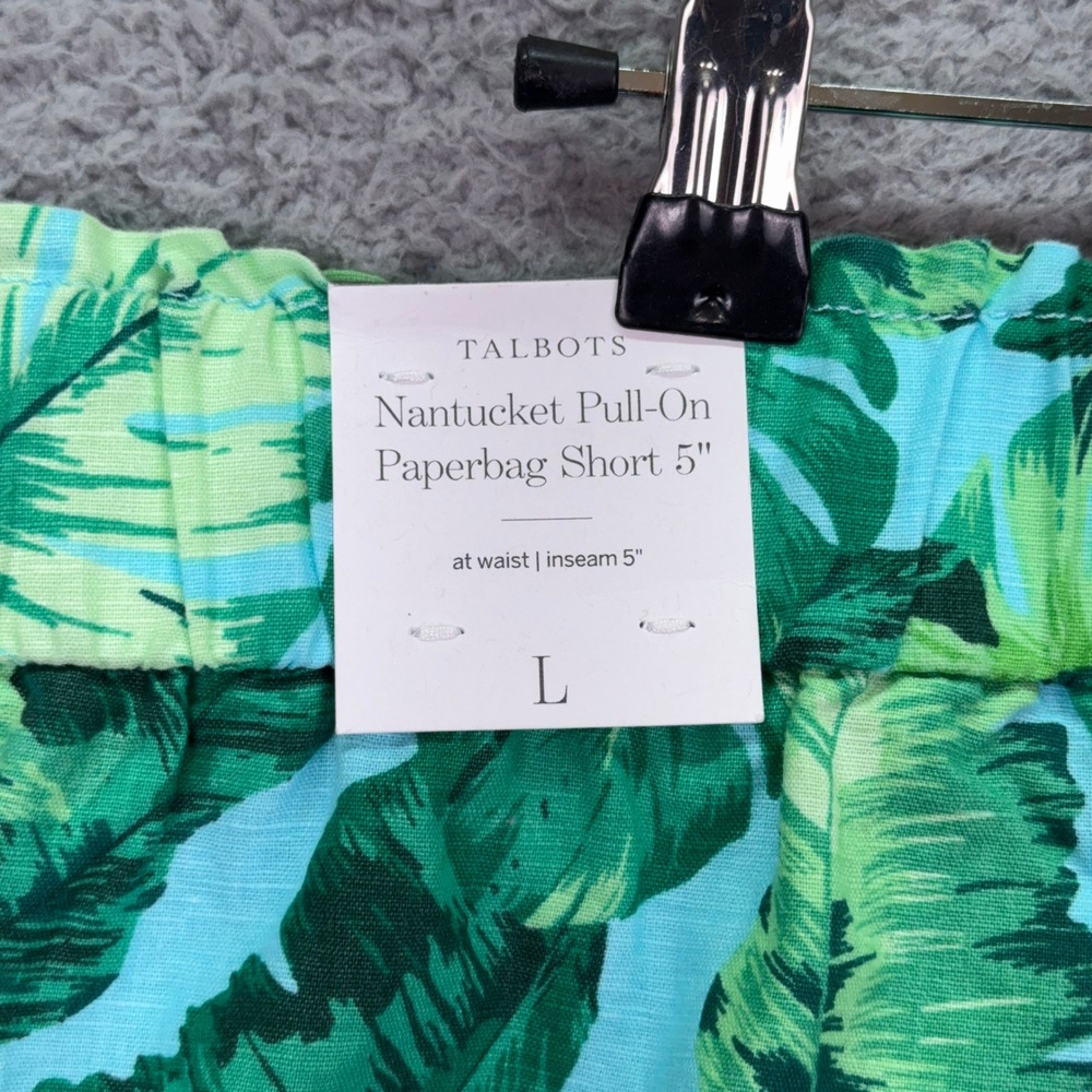 Talbots Shorts Womens L Green Tropical Leaf Nantucket Pull-On Paperbag Beach - Picture 3 of 9